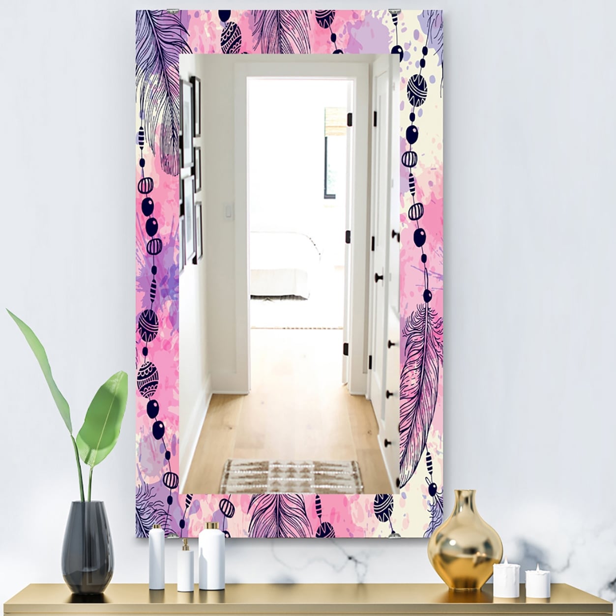 Designart Feathers 30 Bohemian And Eclectic Mirror Frameless Eclectic Bathroom Mirror On Sale Overstock 28003934