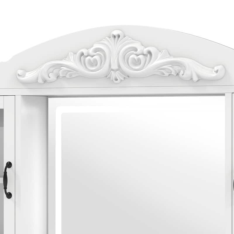 Moasis Modern 5-Drawer Makeup Vanity Table With Exquisite Carved and Built-in Charging Station
