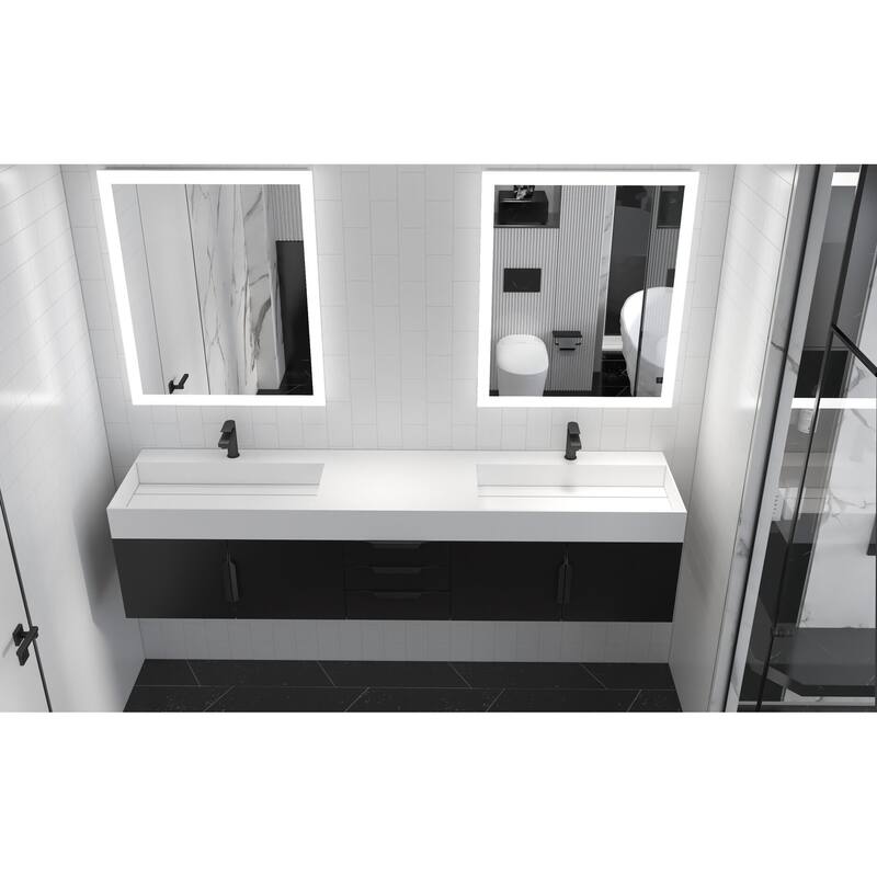 Amazon 84" Wall Mounted Double Bathroom Vanity Set w/ White Top