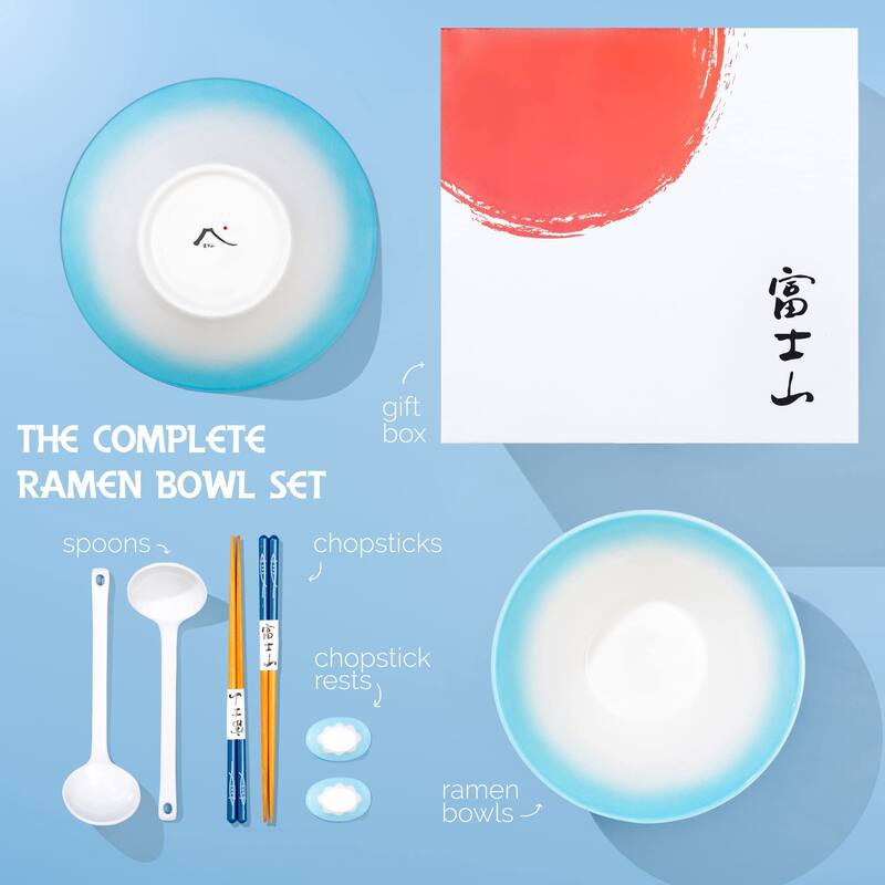 Ceramic Japanese Ramen Bowl Set, 60oz Large Ramen Bowls with Chopsticks, Spoons and Chopstick Rests Bowl