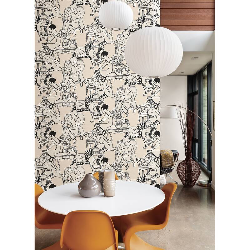 NuWallpaper Illustrative Taupe Leisure Ladies Novelty Peel & Stick Wallpaper