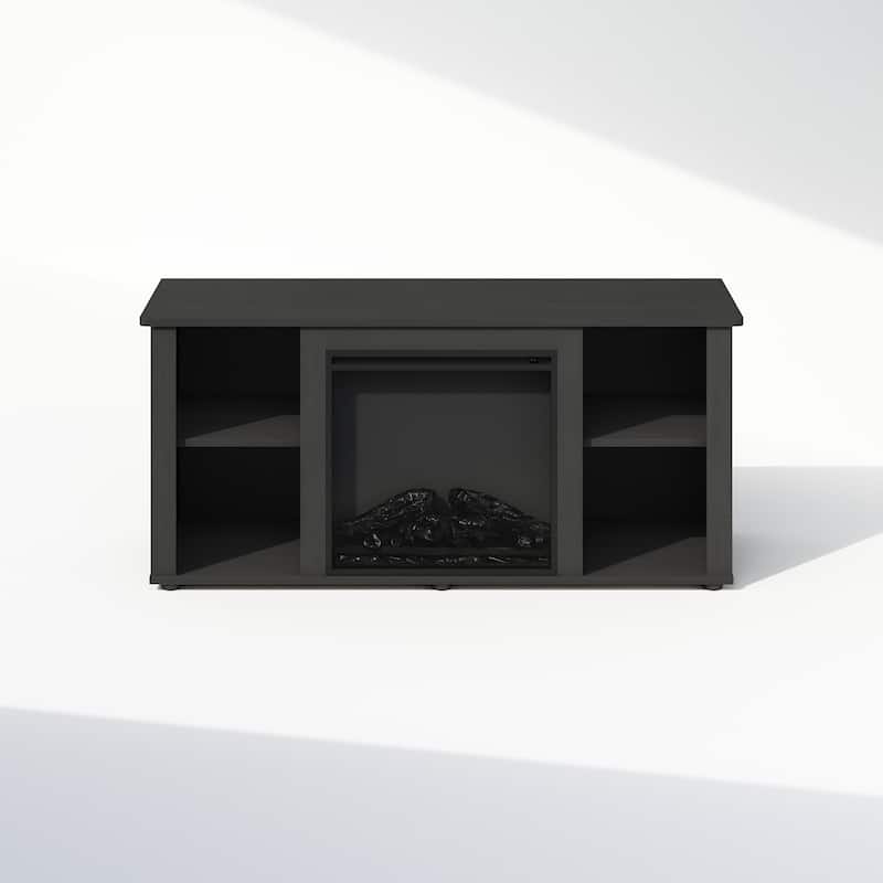 Furinno Jensen No Heat Decorative Electric Fireplace TV Stand, Entertainment Center for TV up to 55 Inch, Americano - Americano