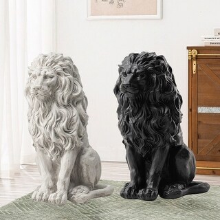 20.75"H MGO Guardian Sitting Lion Statue Porch Sign Indoor Outdoor Decoration by Glitzhome