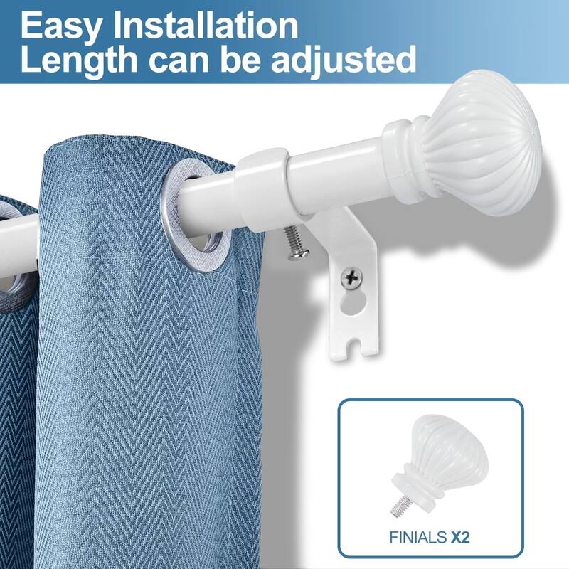 Modern Fluted Ball Adjustable Drapery Curtain Rod with Clip Rings