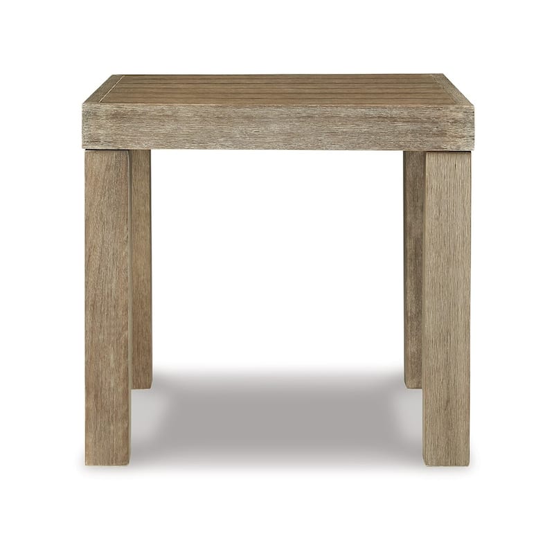 22 in. Natural Brown Square Wood End Table with Slatted Design