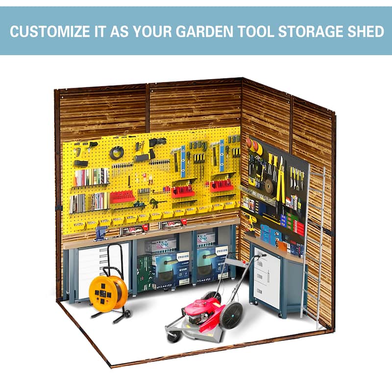4x6 FT Wood Storage Shed with Metal Roof, Outdoor Garden Tool Shed with Double Doors, Windows and Ventilation