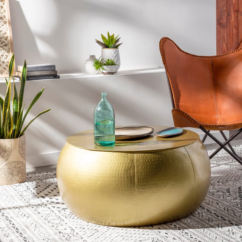 Rocca Hand Hammered Metal Side Table - 16"H x 29"W x 29"D