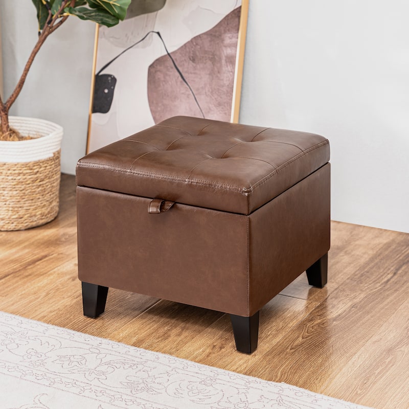 Adeco Faux Leather Tufted Flip Top Storage Ottoman