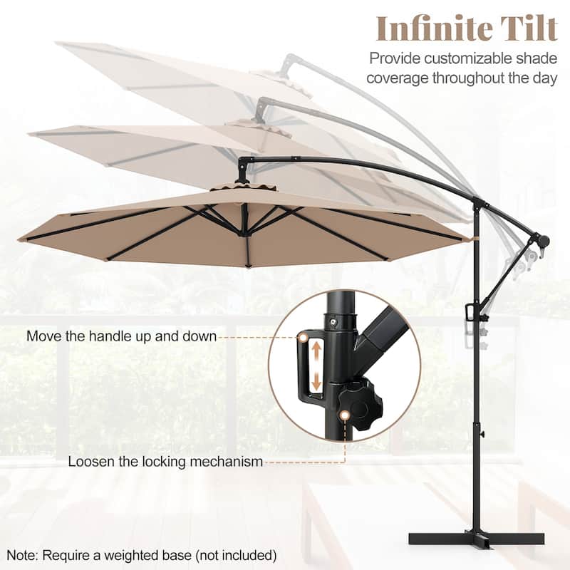 Gymax 10 FT Patio Offset Umbrella w/ X-shaped Base Infinite Tile &