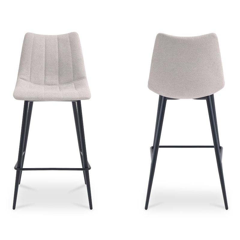NADAAL STUDIOS Florian Counter Stool, Curved Back with Vertical Stitching and Steel Tapered Legs, Beige