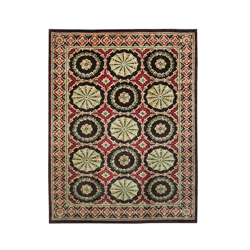 Red Handwoven Wool Transitional Rug 10' x 14'5 - Hand Knotted Spun Wool Surged Edge Elegant Design - N/A