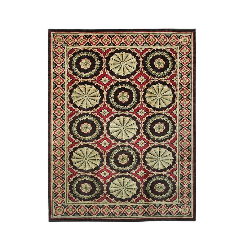 Red Handwoven Wool Transitional Rug 10' x 14'5 - Hand Knotted Spun Wool Surged Edge Elegant Design - N/A