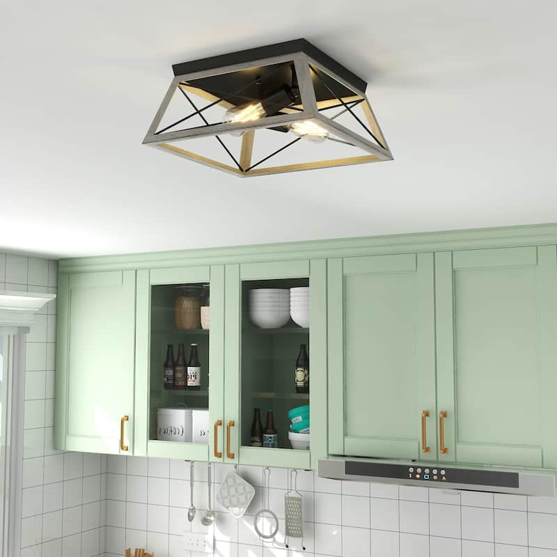 2 Light Caged Square/Rectangle Flush Mount Fixture