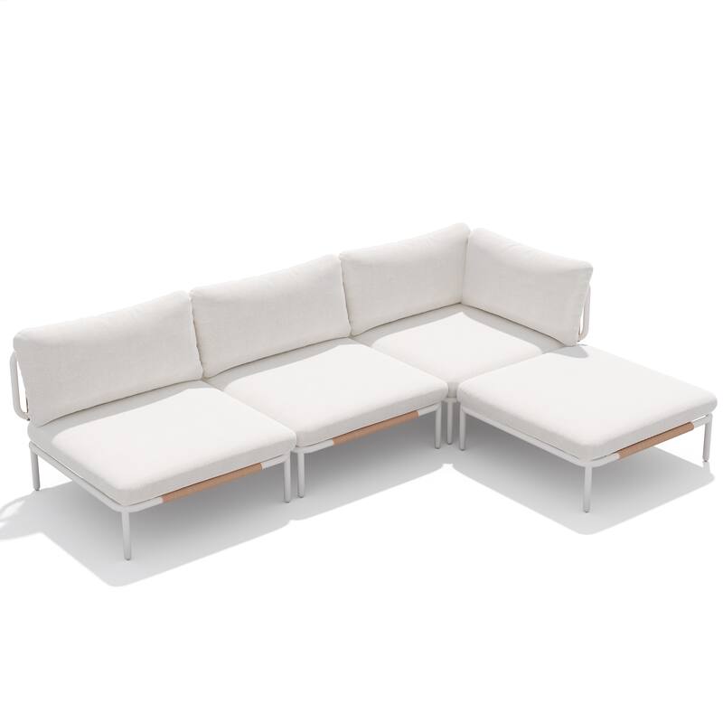 Outdoor Patio Cushion Sectional Sofa Set Furniture DIY Free Combination Set - 4-Piece - Beige,4Seat&4arms