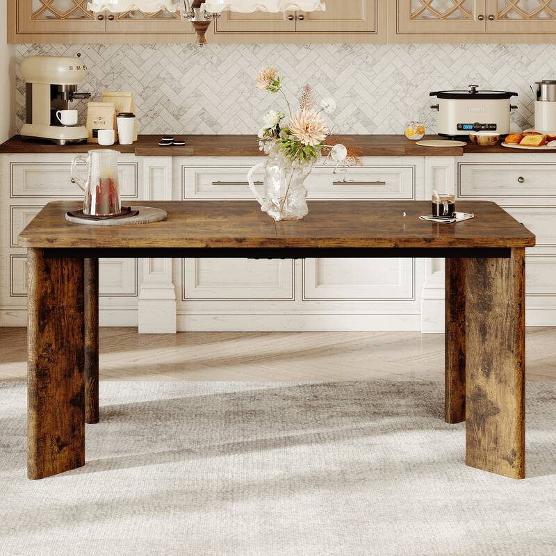 Rectangular Dining Table for 4-8 People, Wood Kitchen Table with Angled Legs and Rounded Corners for Dining Room & Living Room