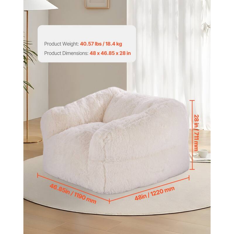 Beige Fabric Memory Foam Bean Bag Chair with Armrests and Support - 48” L x 46.85” W x 28” H
