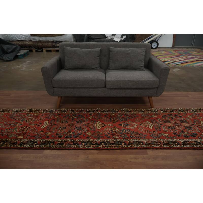 Hand Knotted Oriental 100% Wool Carpet Traditional Floral Oranges & Rust Hamedan Runner Rug - 17' 9'' X 2' 9''
