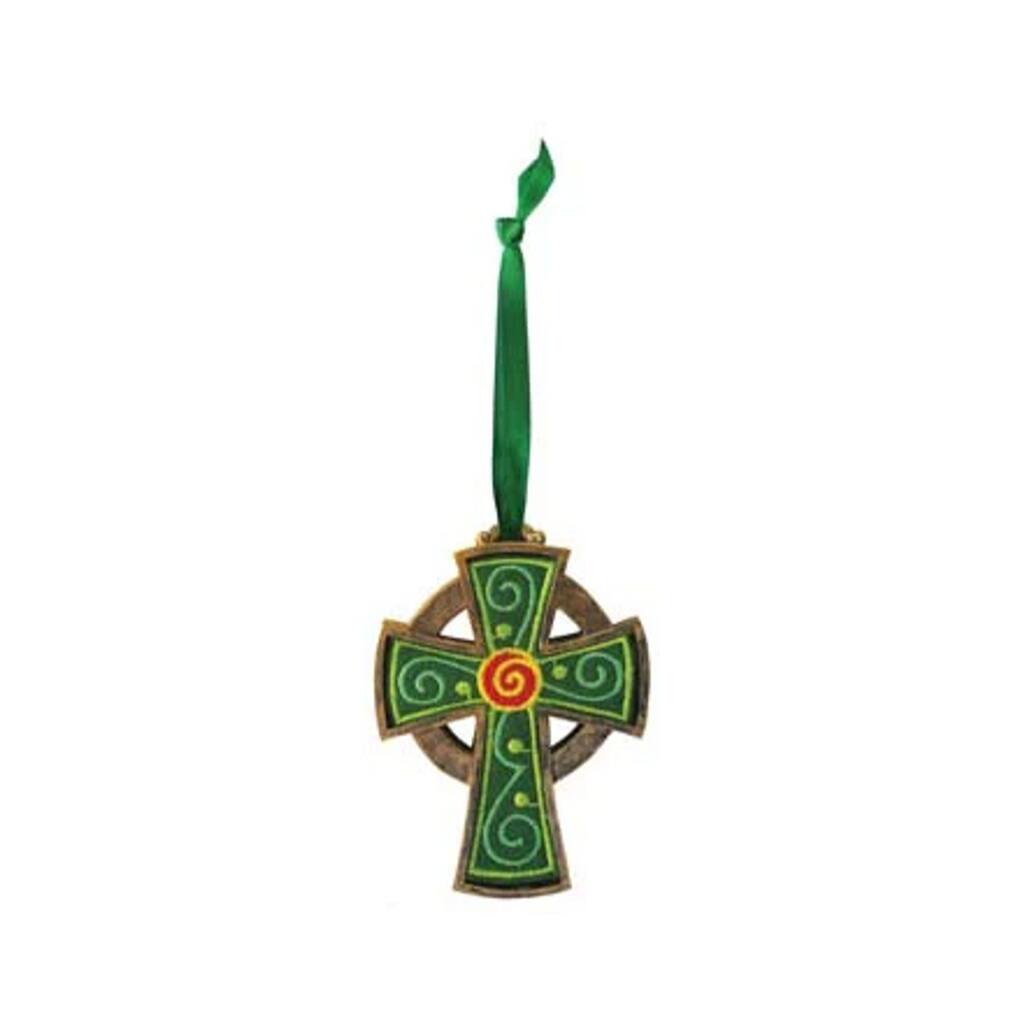 Multi-Color Ceramic Irish Celtic Cross Wall Hanging Ornament with Hand-Painted Design - 7.6’ W x 8’ H