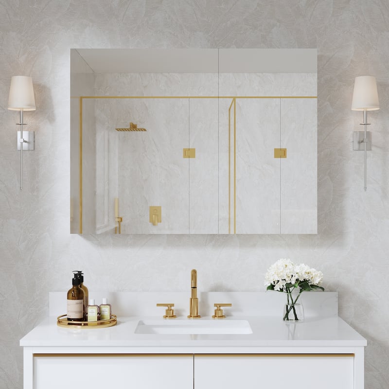 40''W X 30''H Recessed Or Surface Wall Mount Bathroom Medicine Cabinet With Adjustable Glass Shelves - 2430L-1630R