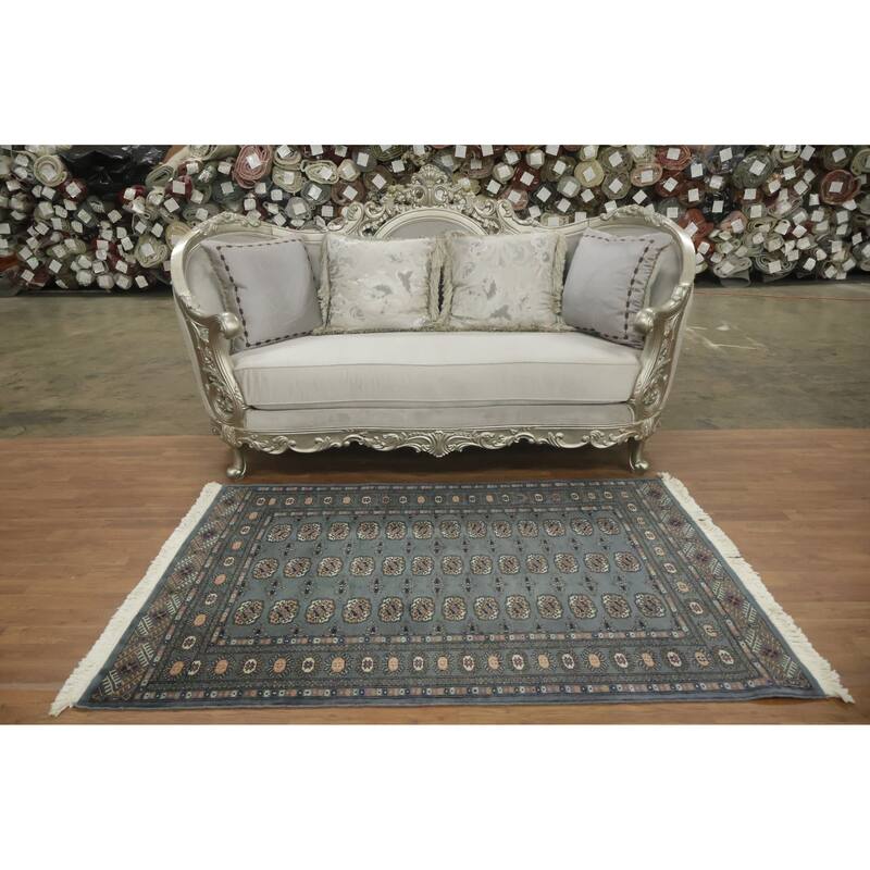 Hand Knotted Oriental 100% Wool Carpet Traditional Tribal Navy Blue & Blues Bokhara Area Rug - 5' 11'' X 4' 2''