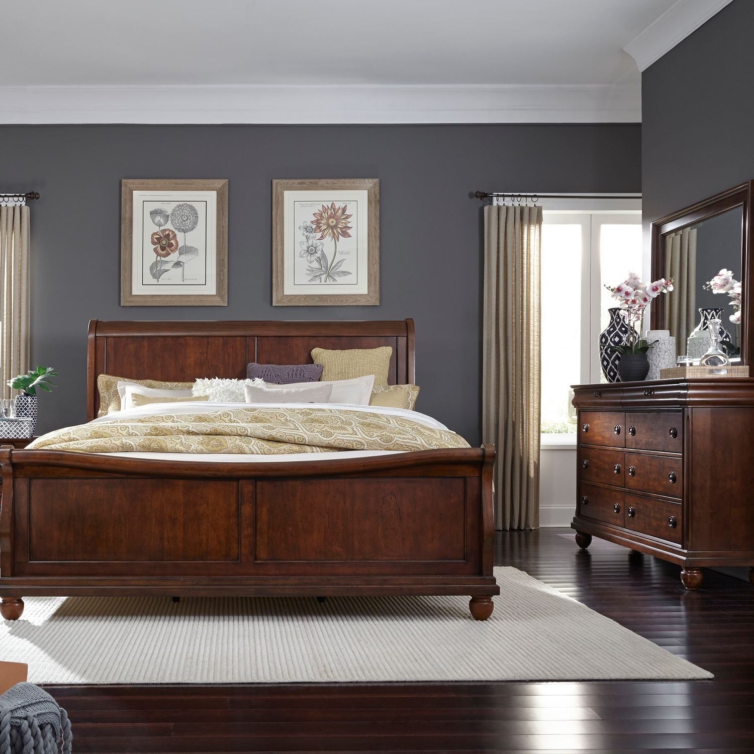 Liberty Furniture Sleigh Bedroom Set with Dresser, Mirror, Chest & Nightstand