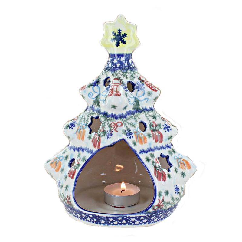 Blue Rose Polish Pottery 198 Vena Christmas Tree Luminary