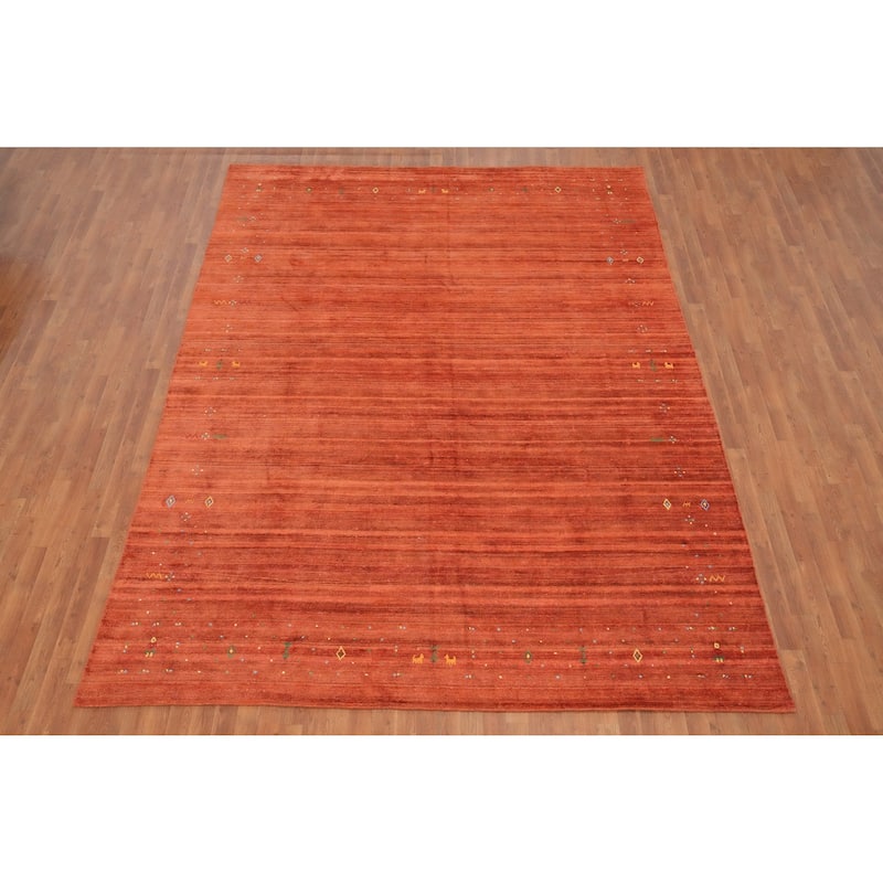 Hand Knotted Oriental Viscose Silk Carpet Tribal Animal Pictorial Oranges & Rust Gabbeh Area Rug - 11' 6'' X 8' 8''