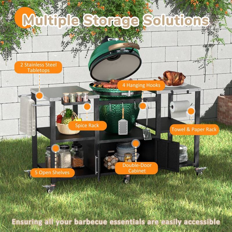 VEIKOUS Heavy Duty Stainless Steel Outdoor Grill Table, Rolling Cart with Table Top - 65''×23.62''×33.1''