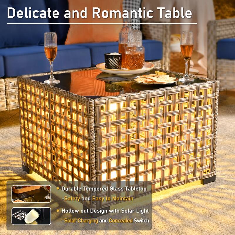 HOOOOWOOO 5-piece Wicker Rattan Patio Outdoor Furniture Ergonomic Conversation Set with Coffee Table