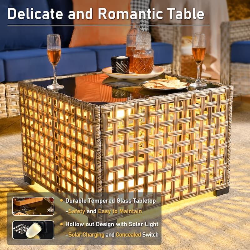 HOOOWOOO 5-piece Rattan Wicker Outdoor Conversation Set with Swivel Chair and Coffee Table