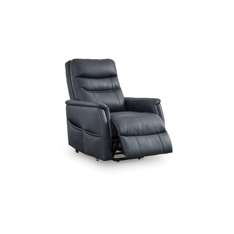 Barrett Power Lift Recliner Chair, Navy Blue Faux Leather, Pillow Back