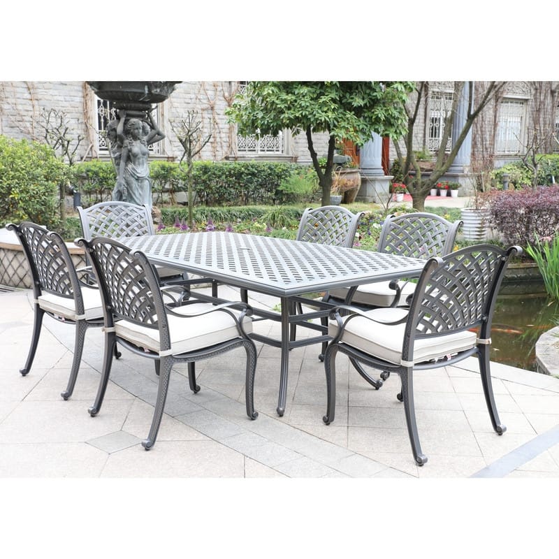 Ventura Cast Aluminum 7 Piece Rectangular Dining Set with 6 Arm Chairs