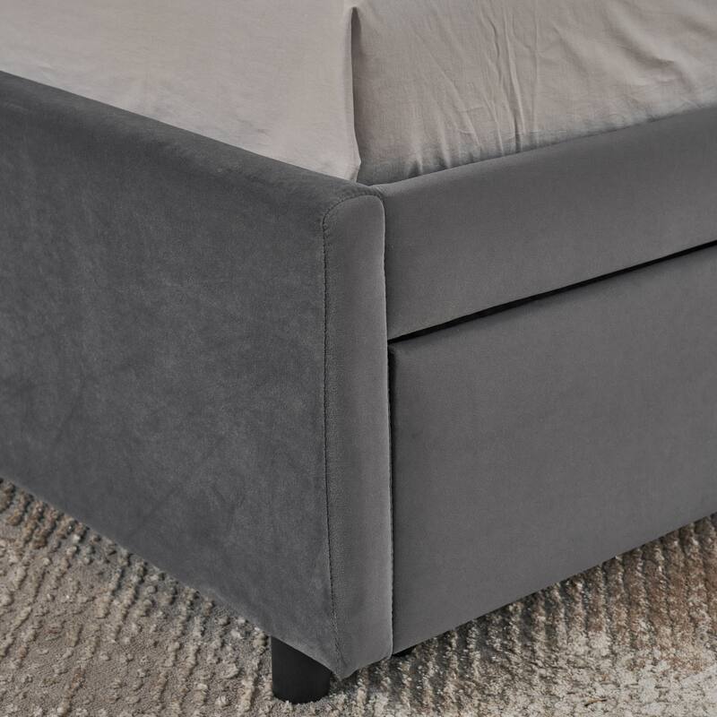 Full Size Upholstered Tufted Daybed with Storage Drawers, Velvet Grey, Comfortable Backrest and Armrests