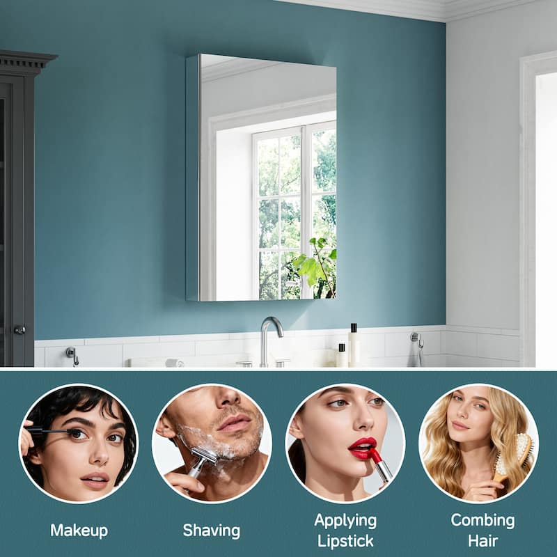 24x36" Tri-View Mirrored Medicine Cabinet, Soft-Close Blum Hinges, Reversible Bi-View Door, Recess/Surface Mount, Aluminum Body