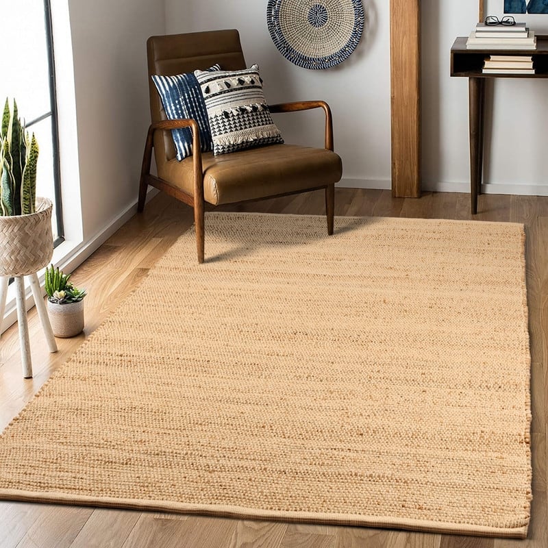 Delara Handwoven Natural Jute and Cotton Area Rug, Farmhouse Accent Rug for Living Room, Bedroom, Entryway, Flatweave