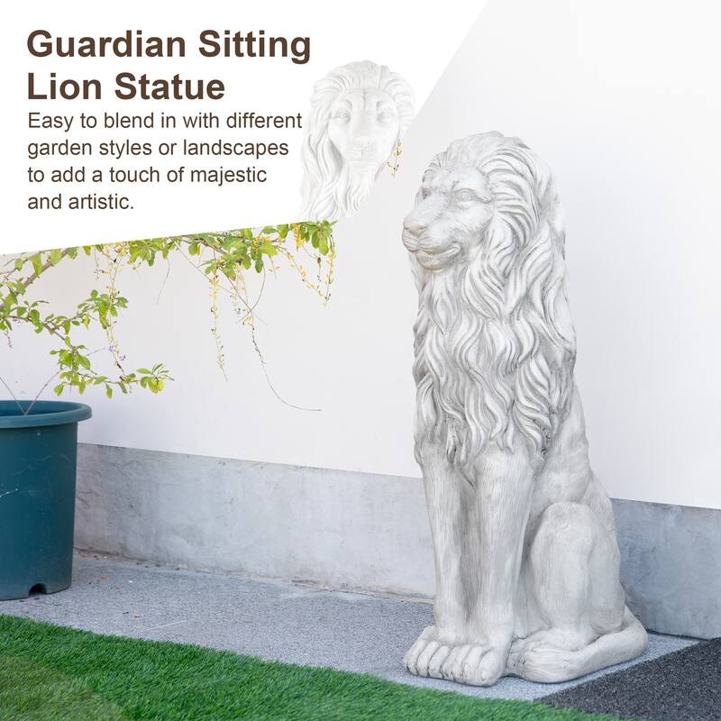 Glitzhome 36.25"H Oversized MGO Bronze/White/Black Sitting Lion Garden Statue