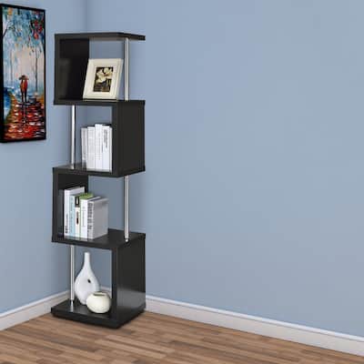 Well-made Four Tier Wood And Metal Bookcase, Black - 66.5 H x 15.5 W x 15.5 L Inches