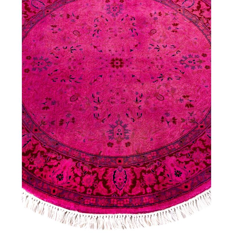 Overdyed One-of-a-Kind Hand-Knotted Round Area Rug - Pink - 3' 1" x 3' 1"