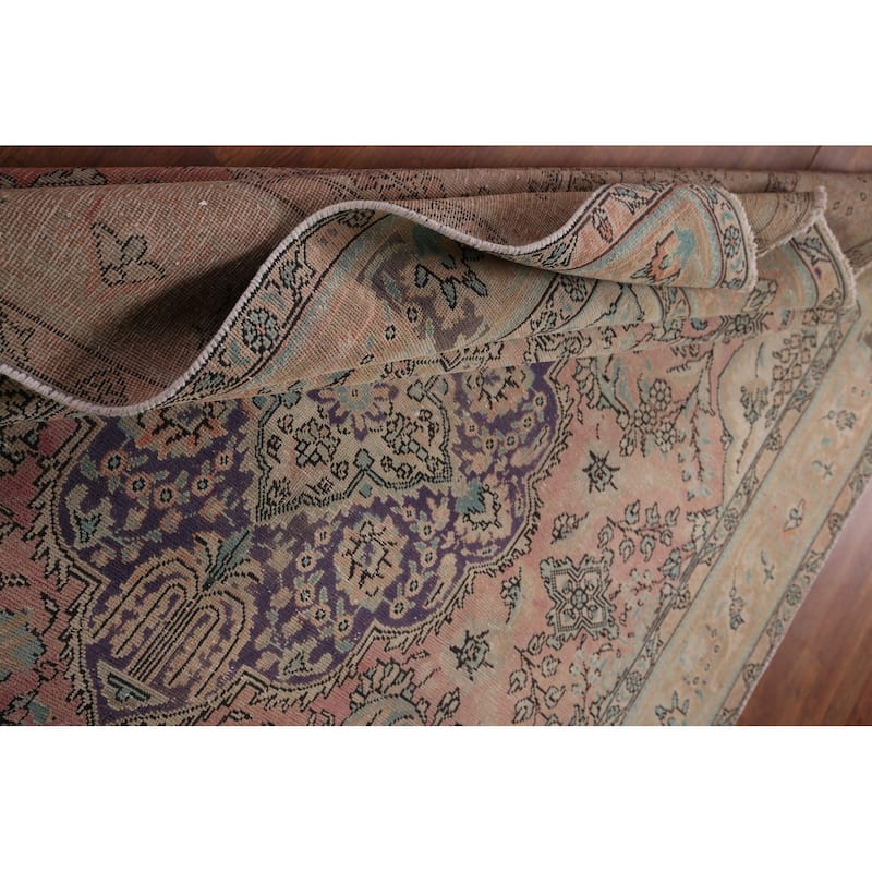 Pink Tabriz Vintage Persian Area Rug Handmade Wool Carpet - 6'9" x 9'3"