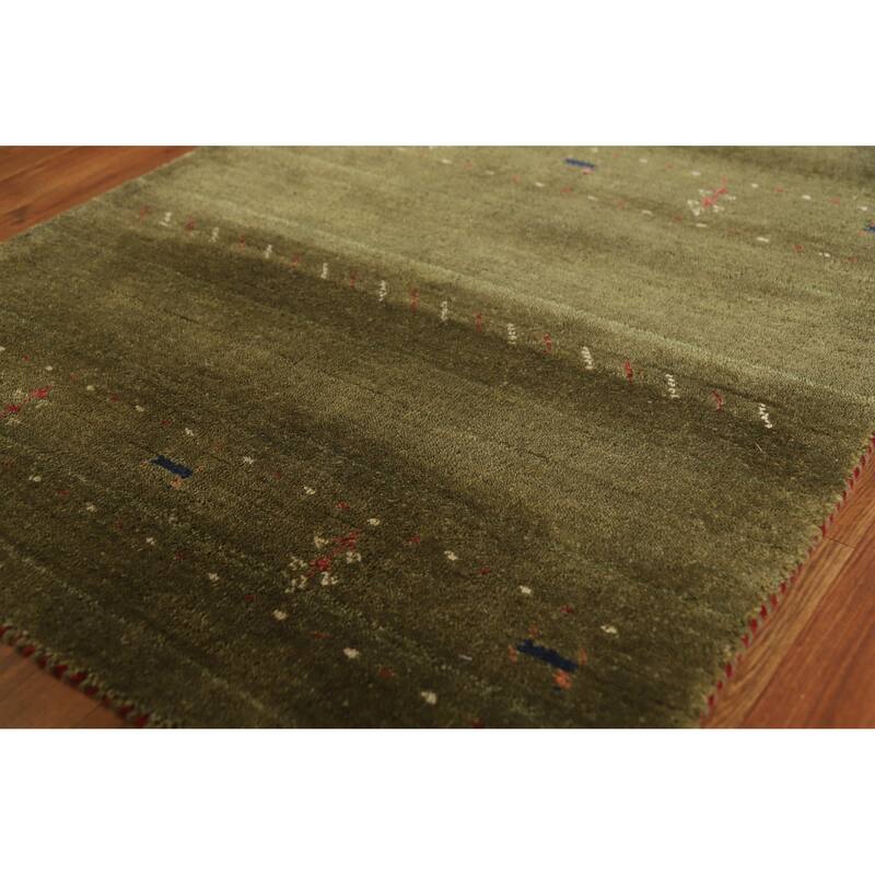 Hand Knotted Oriental 100% Wool Carpet Tribal Animal Pictorial Green Gabbeh Area Rug - 5' 3'' X 3' 0''