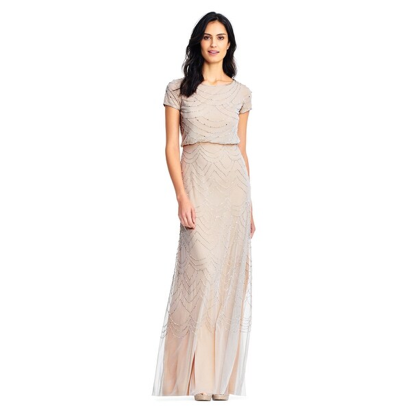 short sleeve blouson beaded gown