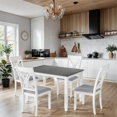 Minimalist Wood Dining Table Set with 4 X-Back Chairs（Set of 5）