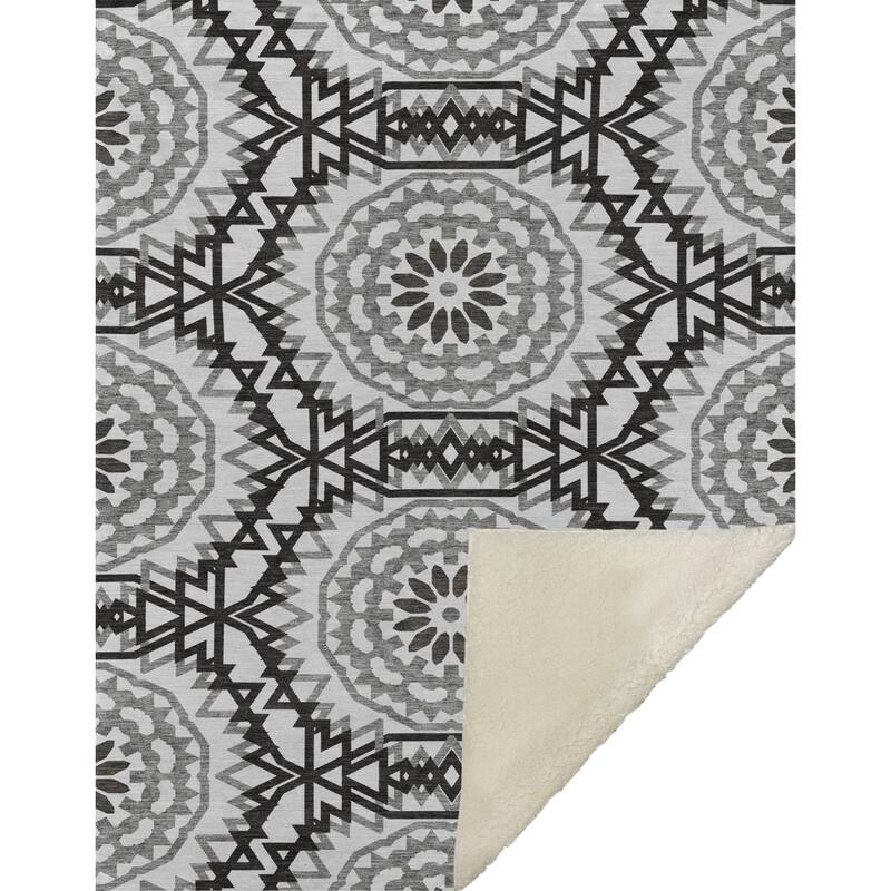 Premium Machine Washable Boho Suzani Sherpa Throw Blanket