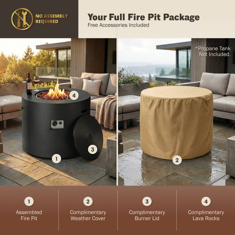 Kinger Home Loren 32-Inch Outdoor Patio Propane Gas Alloy Steel Fire Pit - 32” L x 32” W x 24” H