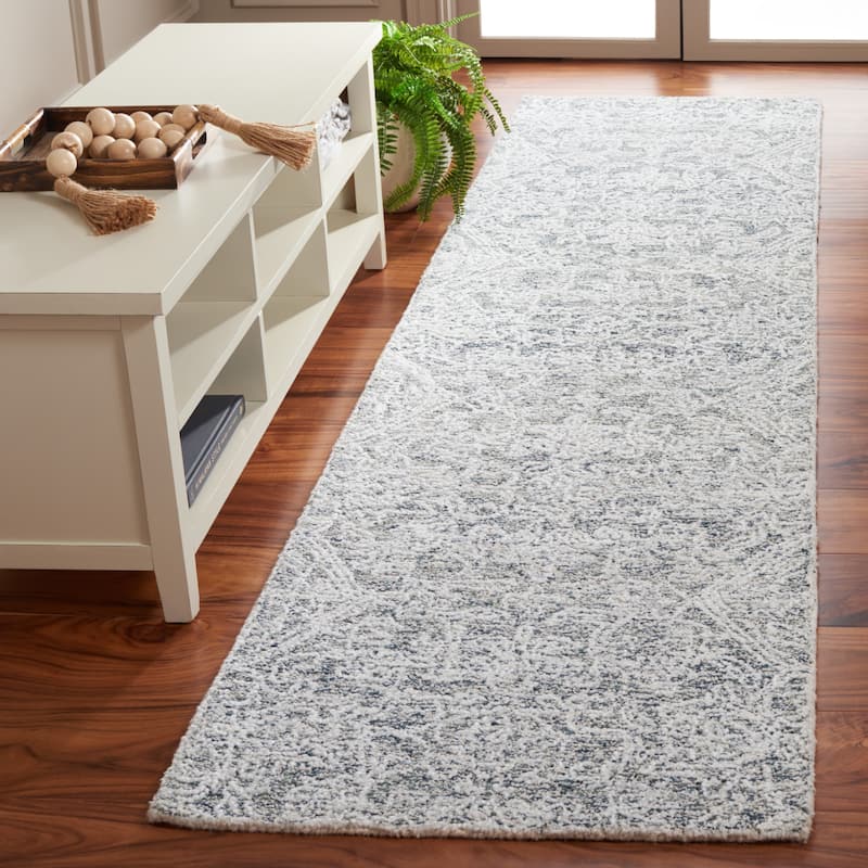 SAFAVIEH Handmade Ebony Eletta Modern Rug - 2'3" x 9' Runner - Light Blue/Ivory