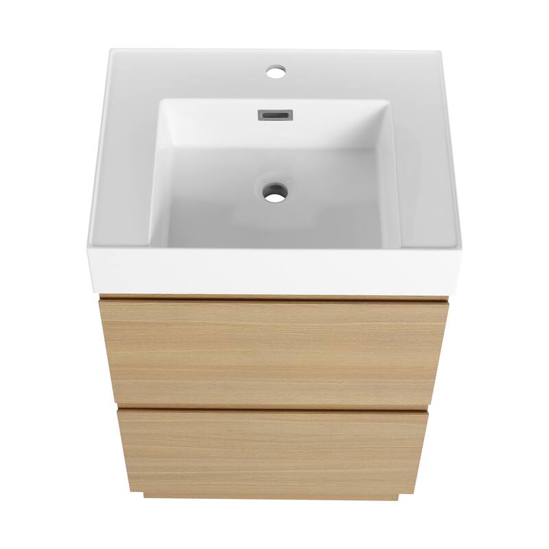 Elegant 24-Inch Bathroom Vanity with Single Resin Sink, 2 Drawers, Waterproof Finish, and Pre-Drilled Faucet Hole