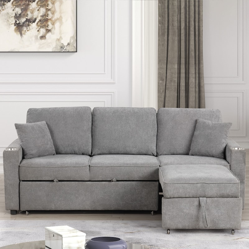 Furniture of America Durem Modern Space-Saving Sleeper Sofa Sectional with Cup Holders