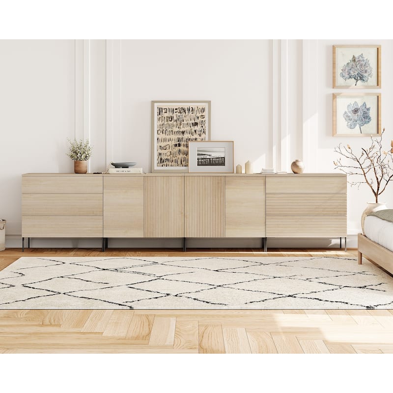 126" Modern Reeded 6-Drawer Dresser For Bedroom, Minimalist Chest Of Drawers With Storage, Wooden Dresser - Beige