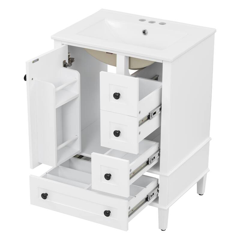 GDFStudio - Faraday Modern Freestanding Bathroom Vanity with Ceramic Sink, Double-Layer Shelf and Soft Close Drawers & Door