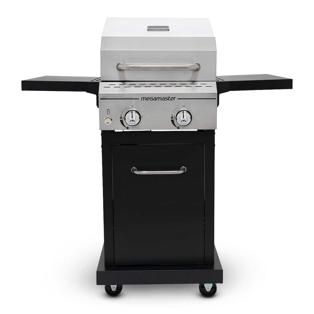 Megamaster 2 Burner Propane Gas Grill stainless steel lid, Black